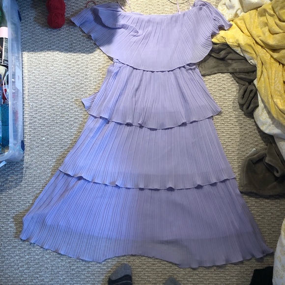 Purple off shoulder midi flowy tierd Chelase dress - Picture 1 of 4